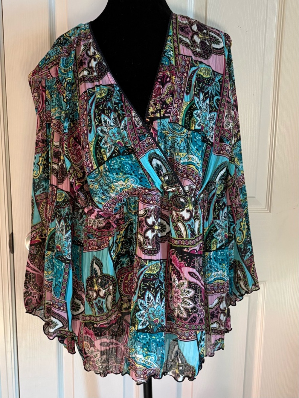 CATO Patchwork Wrap Blouse